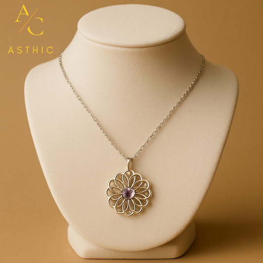 Regal Bloom Amethyst Pendant Necklace