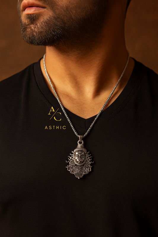 Silver Lord Narasimha Pendant Necklace