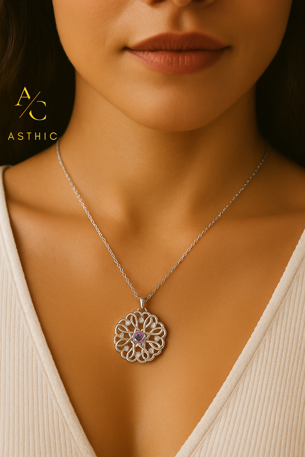 Regal Bloom Amethyst Pendant Necklace