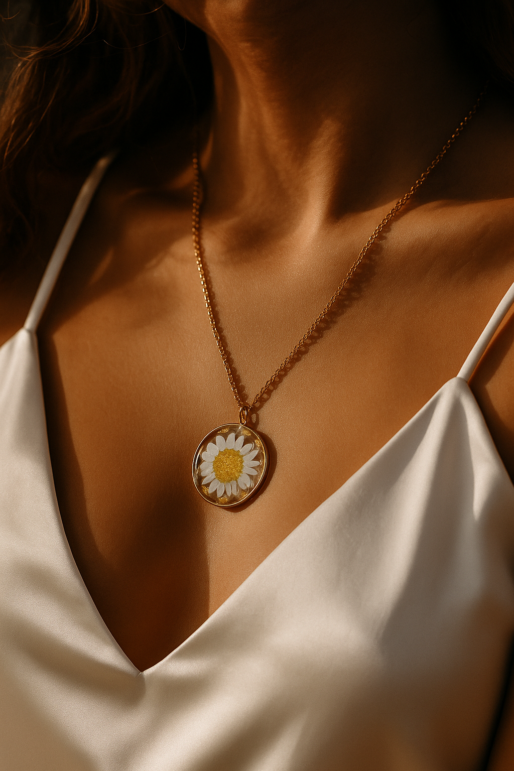 Golden Bloom – Real Daisy Pendant