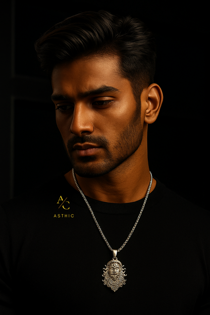 Silver Lord Narasimha Pendant Necklace